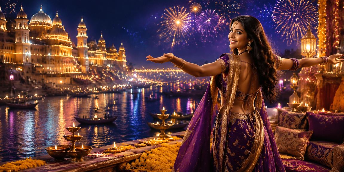 Diwali festival street scene in Lucknow with sports betting highlights